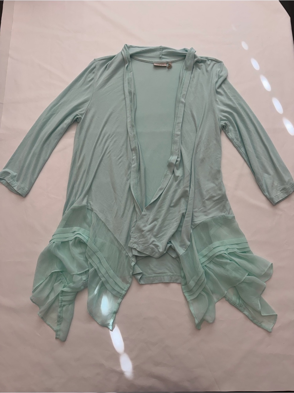 LOGO by Lori Goldstein Light Turquoise Draped Open Cardigan